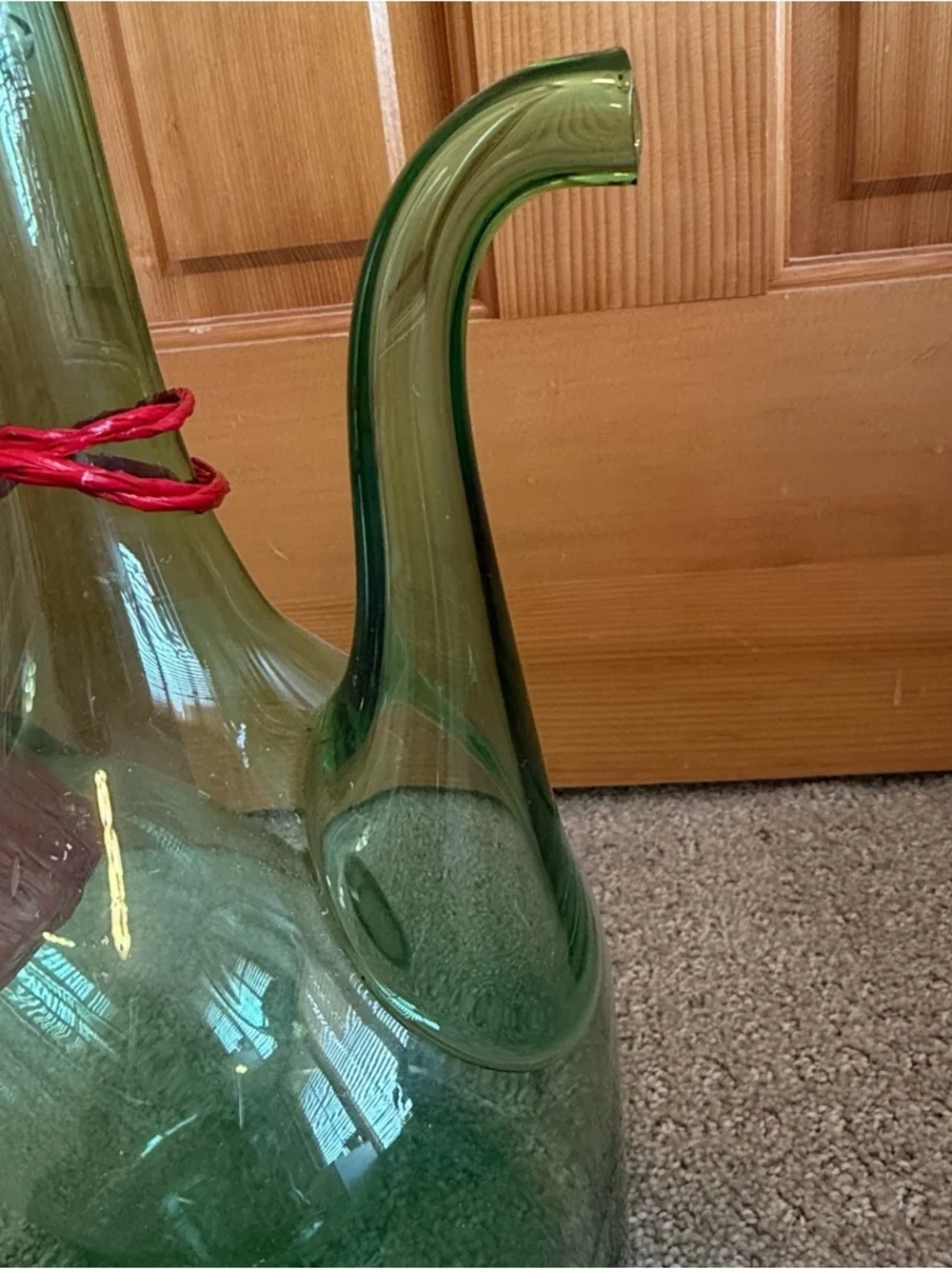Vintage Large Hand Blown Green Glass Italian Wine Decanter with Ice Chamber